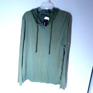 Buffalo David Bitton top women's M green cotton hoodie shirt new nwt casual